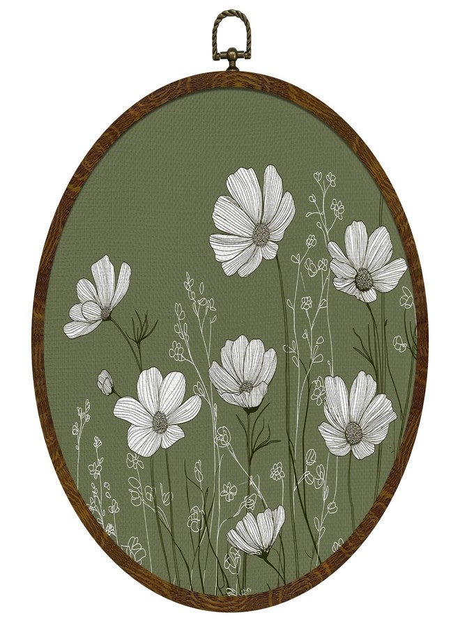 KLYTINK Retro Green Floral Round Wall Art 10"x10", Linen Canvas Botanical Print, Vintage Landscape Aesthetic Wall Decor for Bedroom, Living Room, Home Decoration,Gift for Christmas (BY803) - Image 1